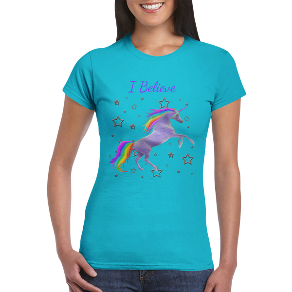 Rainbow Unicorn "I Believe" Classic Women’s Crewneck T-shirt