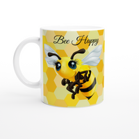 “Bee Happy” Beautiful Honey Bee White 11oz Ceramic Mug