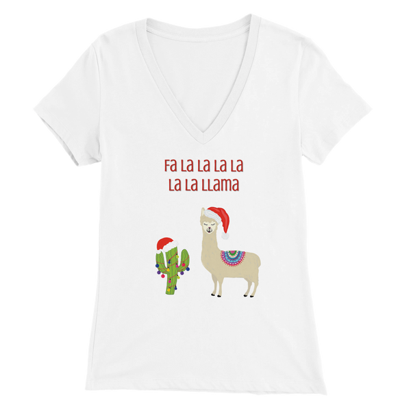 "Fa la la la la, la la Llama” Premium Womens V-Neck Christmas T-shirt