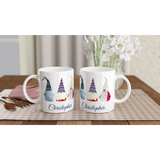 Personalised Scandi Gnome White 11oz Ceramic Christmas Mug