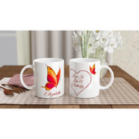 Pretty personalised Love is Like a Butterfly, double-sided design mug - Red Butterfly