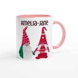 Personalised Merry Christmas Scandi Gnome White 11oz Ceramic Mug with Coloured Handle and Inside