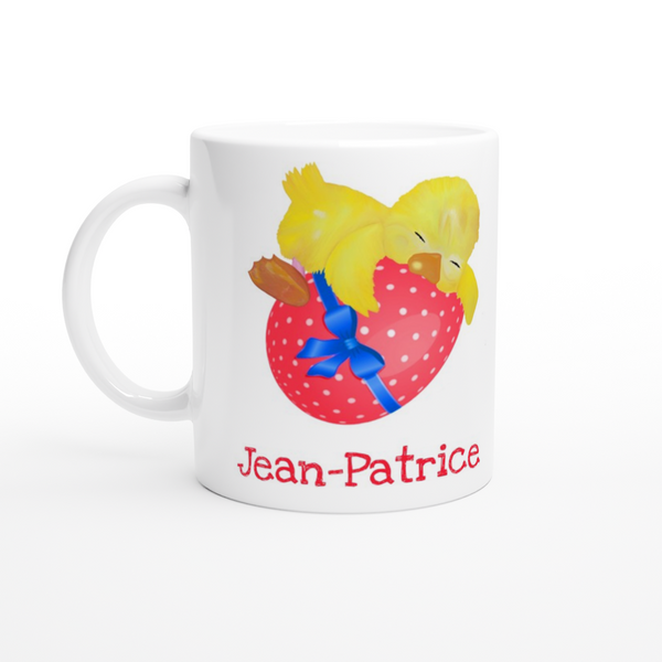 Cute Chick on an Easter Egg Personalised Mug – Red Egg