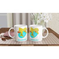 Cute Chick on an Easter Egg Personalised Mug – Turquoise Egg