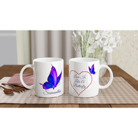 Pretty personalised Love is Like a Butterfly, double-sided design mug - Purple Butterfly