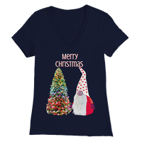 Scandi Gnome Christmas Tree Premium Womens V-Neck Merry Christmas Gonk T-shirt