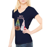 Scandi Gnome Christmas Tree Premium Womens V-Neck Merry Christmas Gonk T-shirt