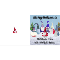 Scandi Gnomes "Our Family To Yours " - Pack of 10 Folded Square Christmas Gonk Cards (white envelopes)